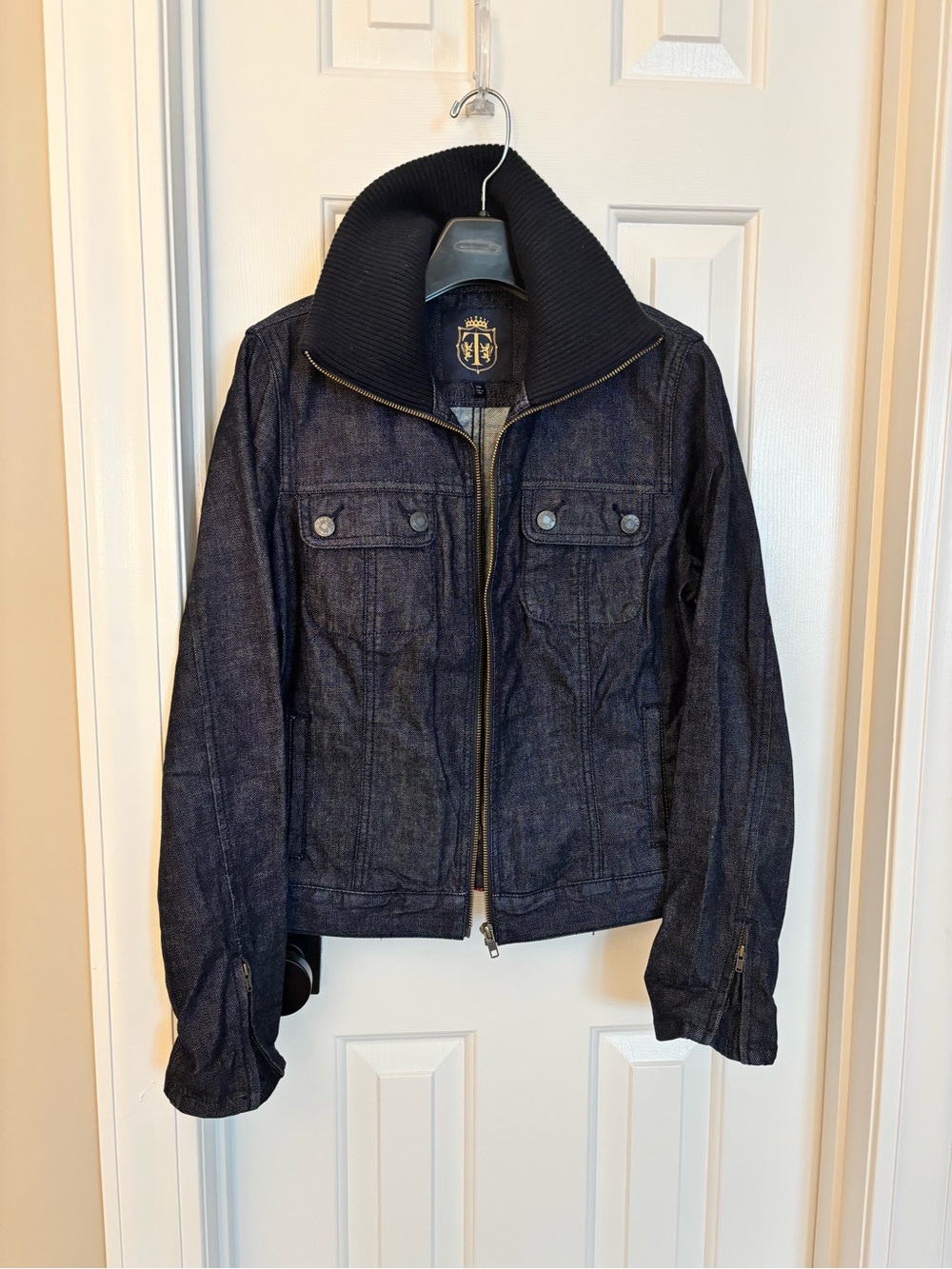 NEW Dark Denim Jacket with Ribbed Collar